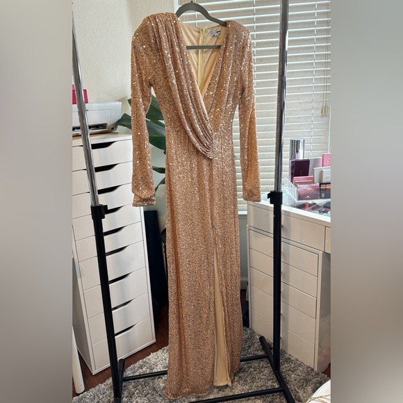 Fashion Nova - Boujee Dinners - Sequin Maxi Dress - Champagne - Picture 2 of 6